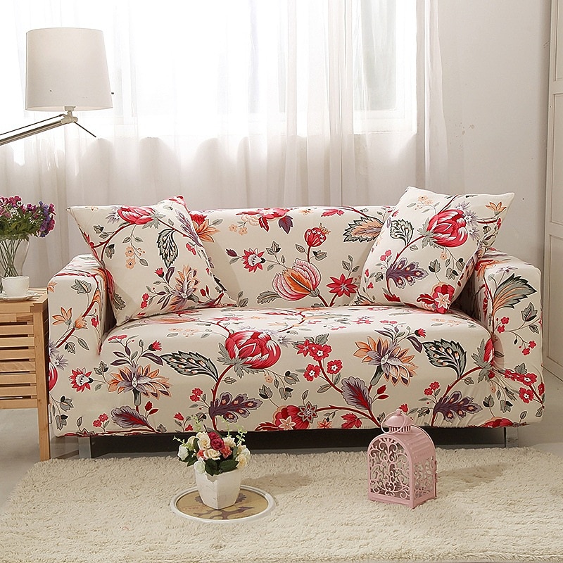 1pc Stretch Sofa Cover Slipcover Elastic Sectional Couch Armchair Loveseat 1 or 2 Seater Shape Plants Floral High Elasticity Four Seasons Universal Super Soft Fabric with Two Pillowcases3