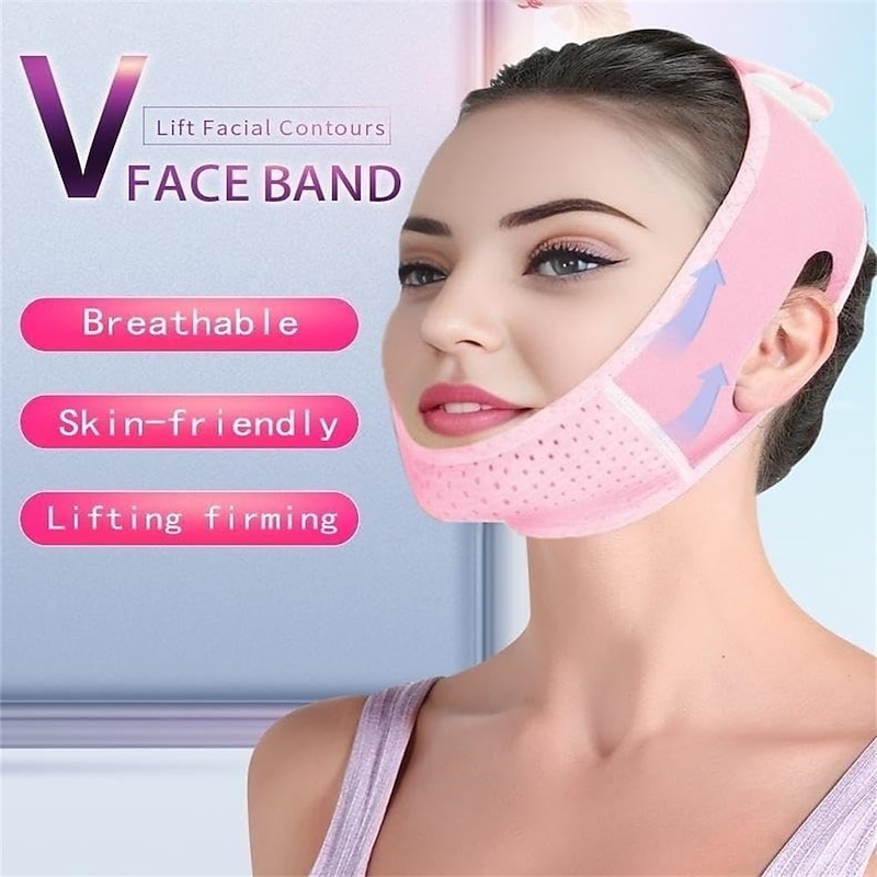 Double Chin Eliminator - V Line Lifting Mask with Chin Strap for Double Chin for Women -Face Lift, Prevent Sagging, V Shaped Slimmer - Innovative Lifting Tech (Pink)2