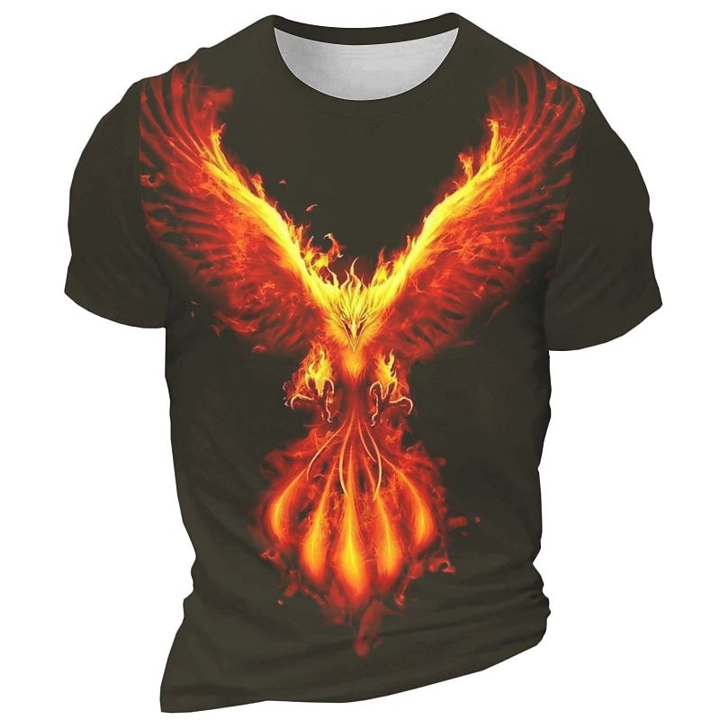 Men's Graphic Phoenix Fire T Shirt Short Sleeve T shirt 3D Print Crew Neck Shirt Daily Designer Retro Vintage Sports Outdoor Holiday Going out Black White Burgundy Spring & Summer Clothing Apparel S4