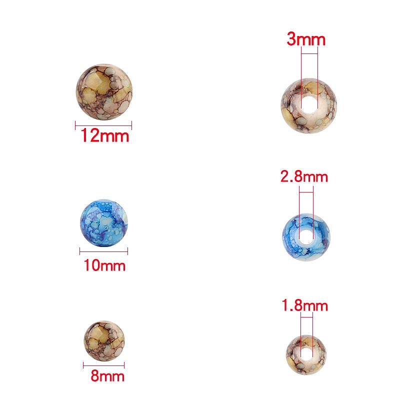 50/100pcs Bead Enthusiasts 8/10/12mm Cracked Acrylic Spacer Beads, Colored Ink Printed Ceramic Pattern Straight Hole Round Beads DIY Bracelet Necklace Jewelry Pendant.4