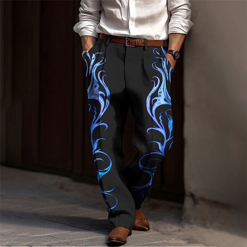 Floral Vintage Men's 3D Print Dress Pants Pants Trousers Outdoor Street Wear to work Polyester Yellow Blue Purple S M L High Elasticity Pants3