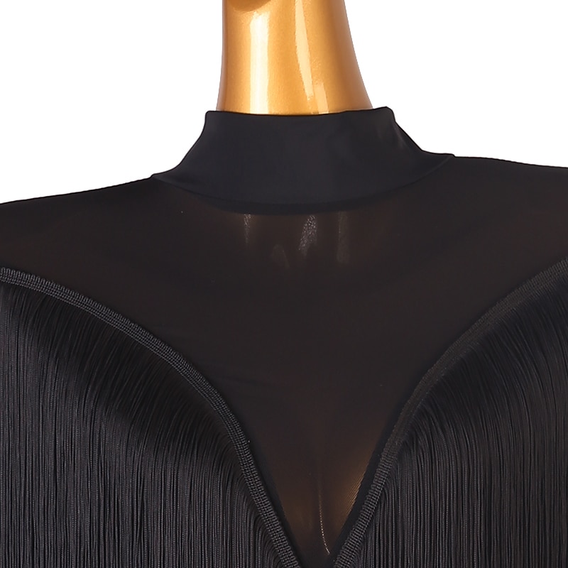 Ballroom Dance Dress Tassel Women's Performance Training Long Sleeve High Chiffon Chinlon Tulle3