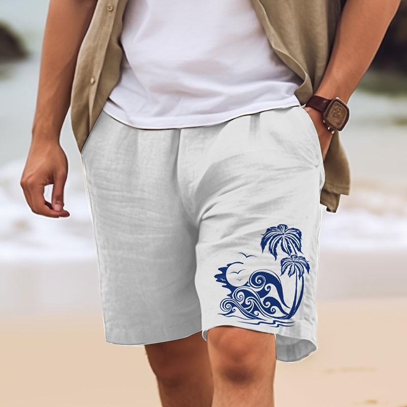 Men's Coconut Tree Waves Shorts Summer Shorts Beach Shorts Mid Waist Hawaiian Casual Outdoor Holiday Going out Drawstring Elastic Waist Print Designer Clothing Apparel