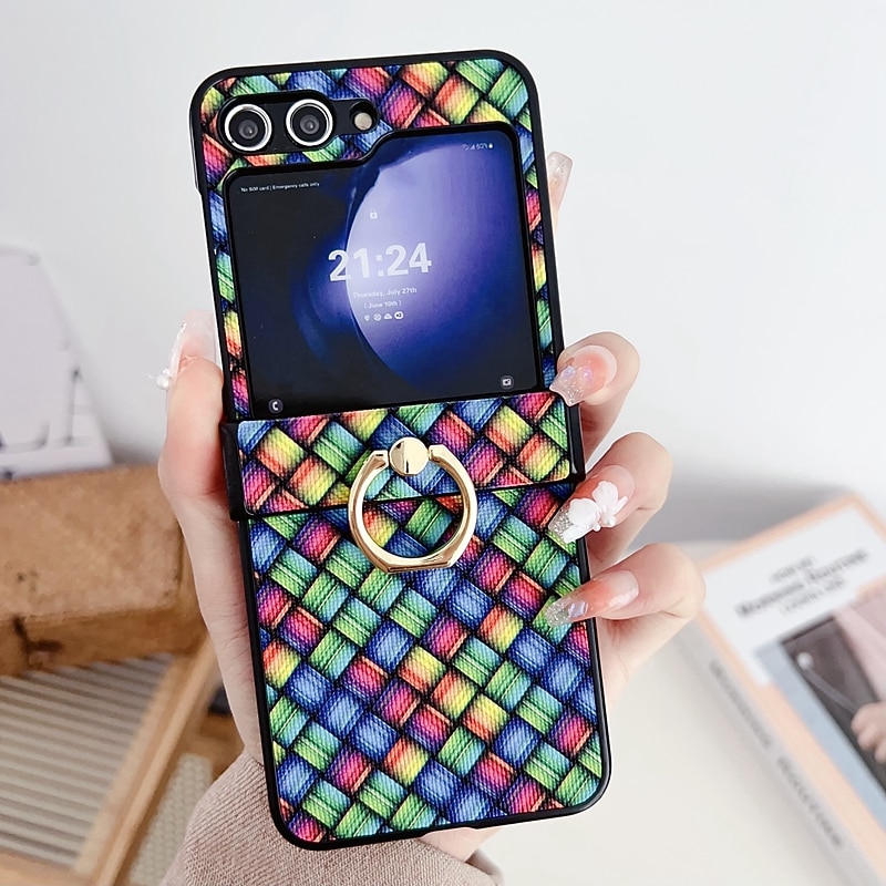 Phone Case For Samsung Galaxy Z Flip 7 Z Flip 5 Z Flip 4 Z Flip 3 Back Cover Ring Buckle Shockproof TPU Metal PU Leather4