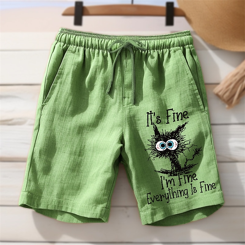 Men's Cat Letter Printed Funny Shorts Summer Shorts Beach Shorts Mid Waist Hawaiian Casual Outdoor Holiday Going out Drawstring Elastic Waist Print Designer Clothing Apparel2