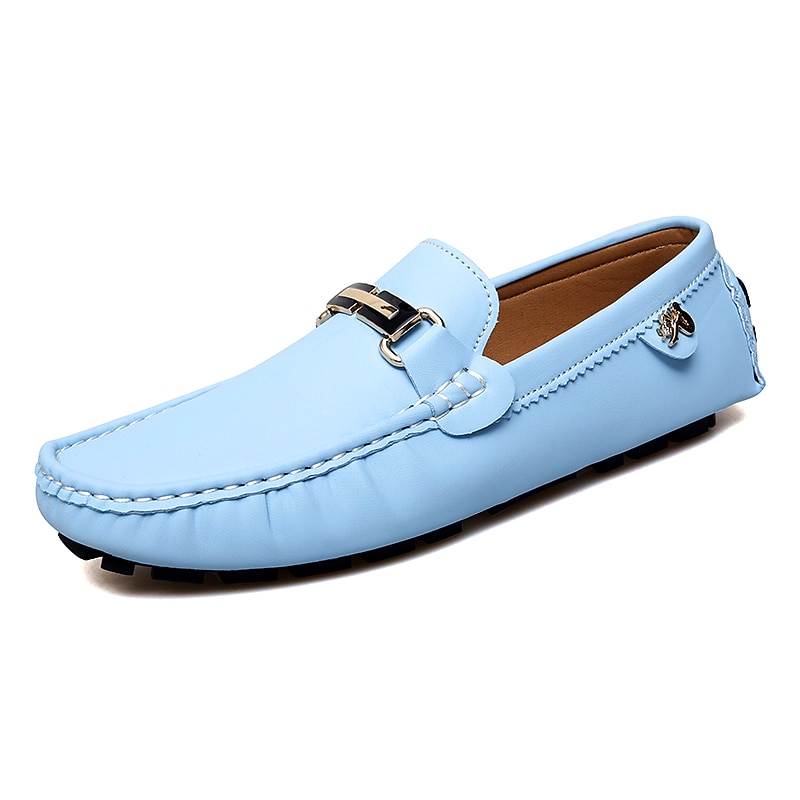 Men's Light Blue Driving Loafers - Casual Slip-On Moccasins with Metal Buckle Detail, Comfortable Shoes for Driving & Everyday Wear