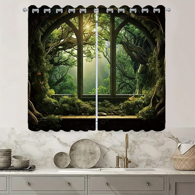 2 Panels Landscape Forest Curtain Drapes Blackout Curtain For Living Room Bedroom Kitchen Window Treatments Thermal Insulated Room Darkening2