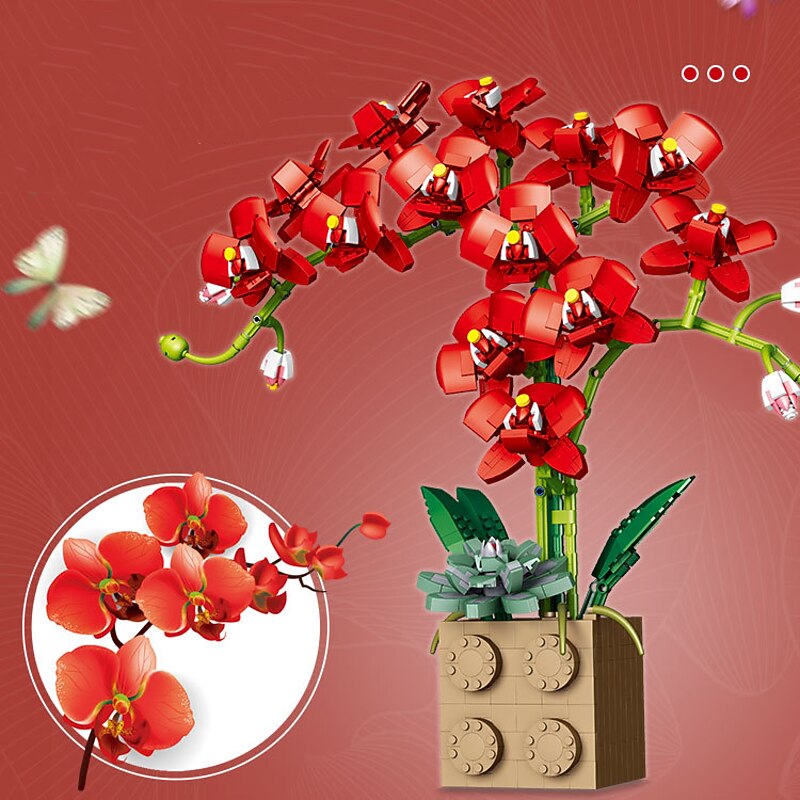 Women's Day Gifts Valentine's Day Gift Compatible With Le-go Rose Building Block Flower Ornaments G5010 Building Block Butterfly Orchid Bonsai Bouquet Mother's Day Gifts for MoM2