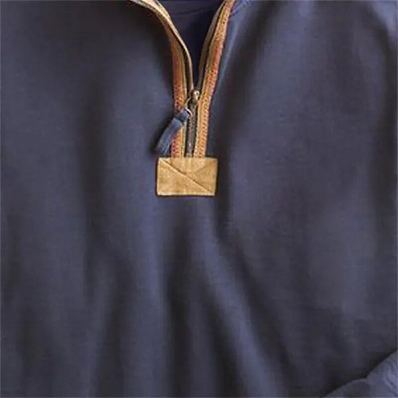 Men's T Shirt Quarter Zip Tee Tee Top Long Sleeve Shirt Long Sleeve Quarter Zip Spring &  Fall Color Block Vintage Designer Basic Pocket Vacation Street Going out Navy Blue Top Tee for Men2