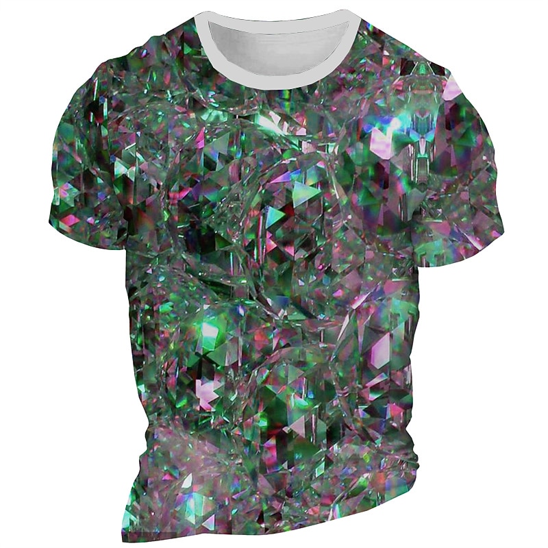 Men's Colorful Graphic Diamond T Shirt Short Sleeve T shirt 3D Print Crew Neck Shirt Daily Designer Retro Vintage Carnival Sports Outdoor Holiday Light Green Red Purple Spring & Summer Clothing
