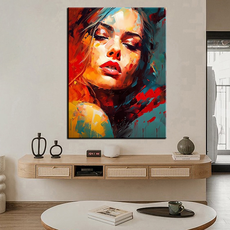 Hand Painted Wall Art Colorful Woman Face oil painting Wall Art Painting Abstract Female Face painting  Home Decor Girl Portrait picture Home Decoration ready to hang or canvas3
