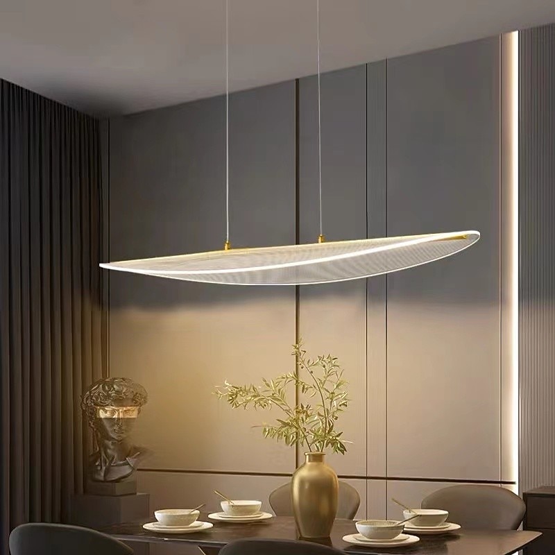Kitchen Island Pendant Light, Ultra-Thin Acrylic Hanging Light Fixture, Gold Metal Suspension Lamp, Modern 40W LED Pendant Lamps, Simple Dining Room Long Chandelier, 3 Color Mode2