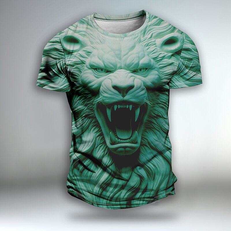 Men's Graphic Animal Lion Short Sleeve T shirt 3D Print Crew Neck Shirt Fashion Daily Designer Party Casual Holiday Blue Green Gray Spring & Summer Clothing Apparel Normal S M L XL XXL XXXL2