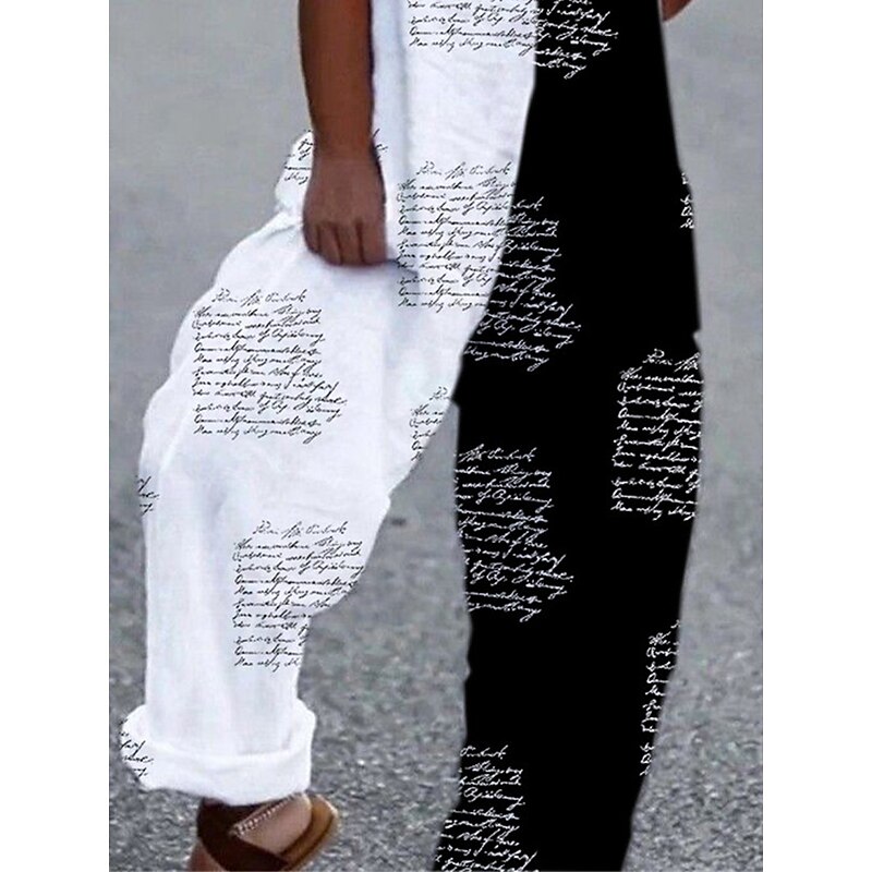 Women's Normal Overall Streetwear Letter Sleeveless Square Neck Print Street Daily Regular Fit Black Summer3