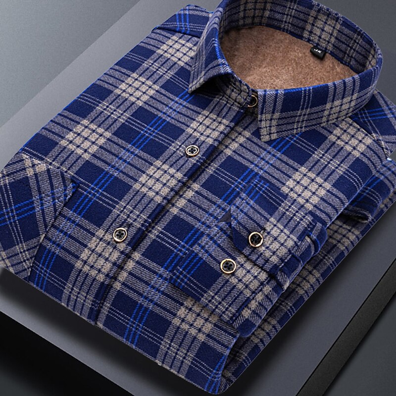Men's Dress Shirt Plaid Shirt Collared Shirt Fleece Shirt Button Up Shirt Plaid Wedding Outdoor A B C D Long Sleeve Turndown Winter Clothing Apparel3