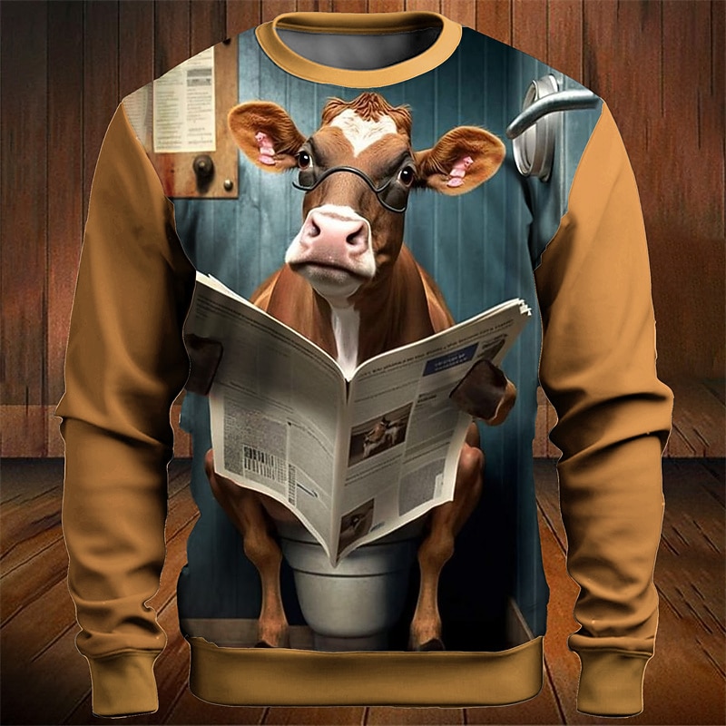 Men's Graphic Funny Cattle Sweatshirts Golf Pullover Sweatshirt Long Sleeve Sweatshirt Crew Neck Fashion Daily Casual 3D Print Vacation Holiday Going out Print Spring &  Fall2