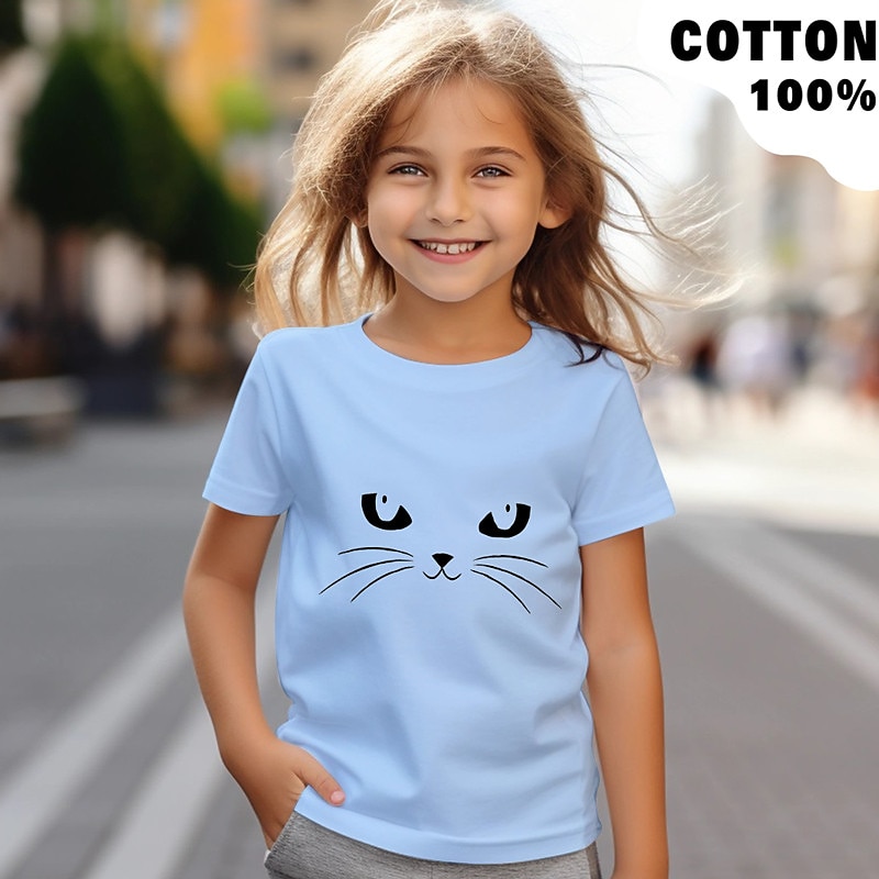 100% Cotton Kids Girls' Black White Red Cat Tee Shirts Crew Neck Short Sleeve Outdoor Casual Daily Active Fashion Cute Crewneck Summer3