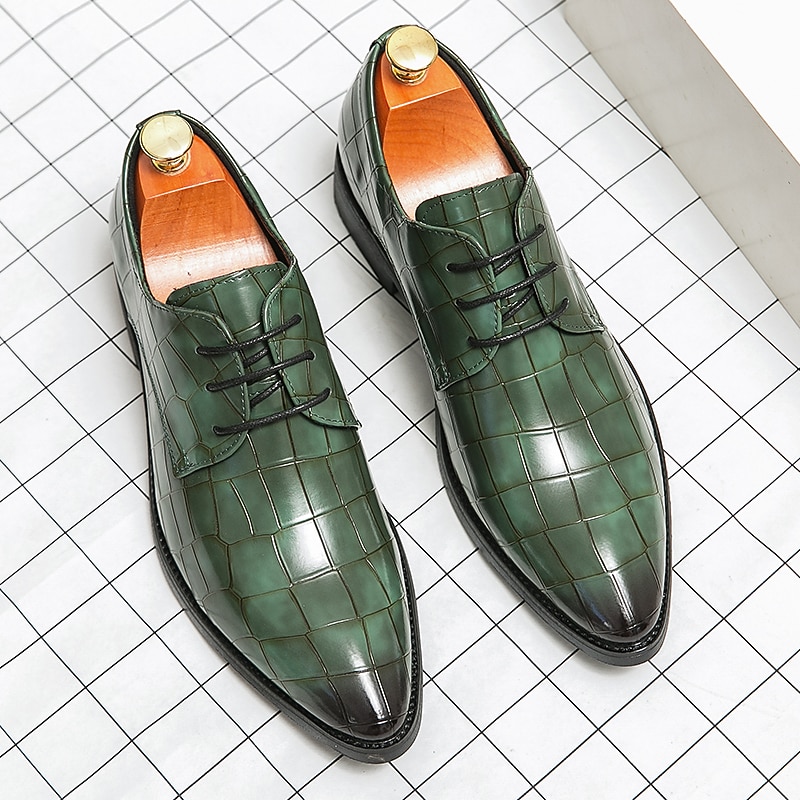 Men's Green Crocodile Pattern Patent Leather Oxford Shoes - Luxury Lace-Up Dress Shoes for Formal Events and Business Attire4