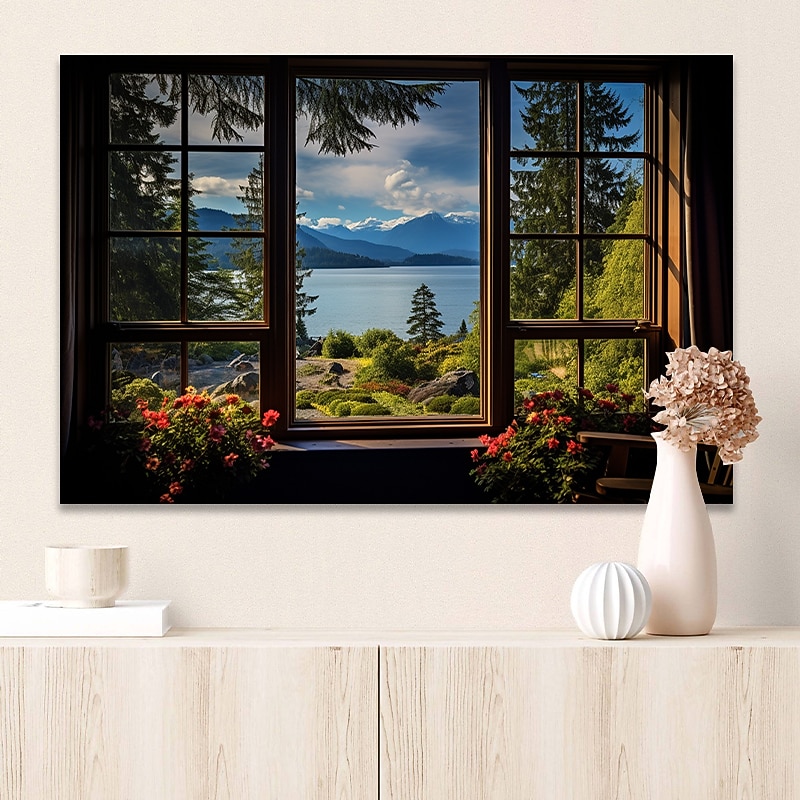 Landscape Wall Art Canvas False Window Spring Scenery Prints and Posters Pictures Decorative Fabric Painting For Living Room Pictures No Frame4