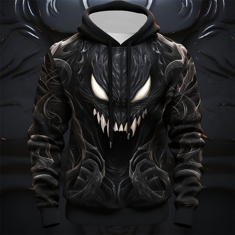 Men's Graphic Devil Hoodie Hoodies Sweatshirt Fashion Daily Long Sleeve Hooded Vacation Sports Outdoor Holiday Black Grey Black Print Front Pocket Spring &  Fall Designer3