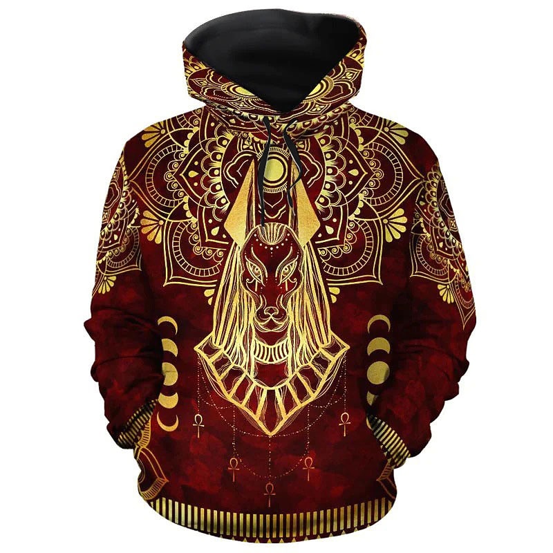 Men's Graphic Animal Tribal Hoodie Hoodies Sweatshirt Daily Basic Long Sleeve Hooded Vacation Sports Outdoor Holiday Red Purple Print Front Pocket Spring &  Fall Designer