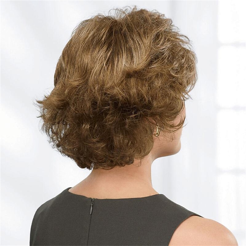Synthetic Wig Curly With Bangs Machine Made Wig Short A1 Synthetic Hair Women's Soft Fashion Easy to Carry Brown2