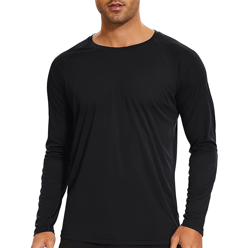 Men's Sun Protection T-shirts Long Sleeve Shirt Crew Neck Long Sleeve Vacation Sports & Outdoor Going out Casual Daily Quick dry UPF 50+ Sweat wicking Breathable Plain Black White Activewear Polyester