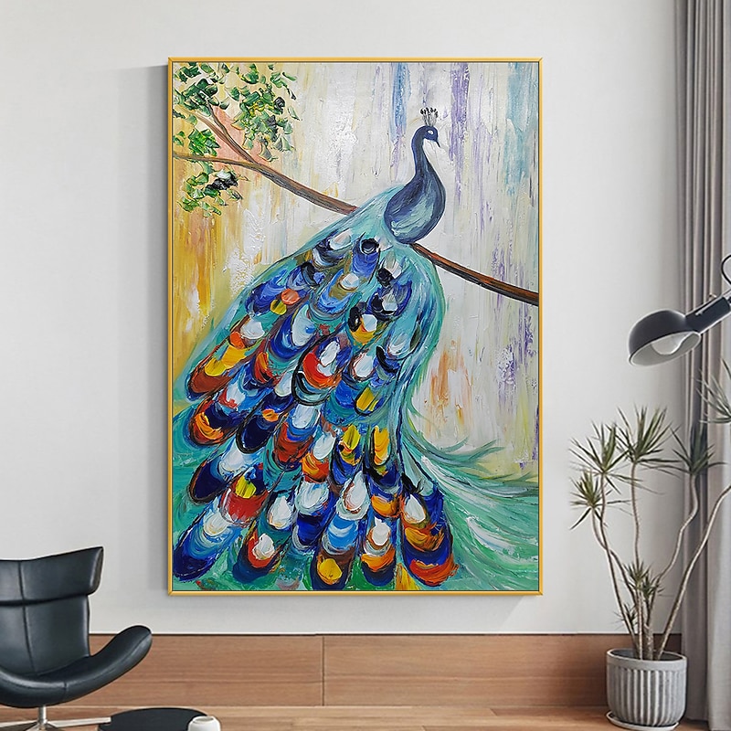 Mintura Handmade Abstract Animal Peacock Oil Paintings On Canvas Wall Art Decoration Modern Picture For Home Decor Rolled Frameless Unstretched Painting
