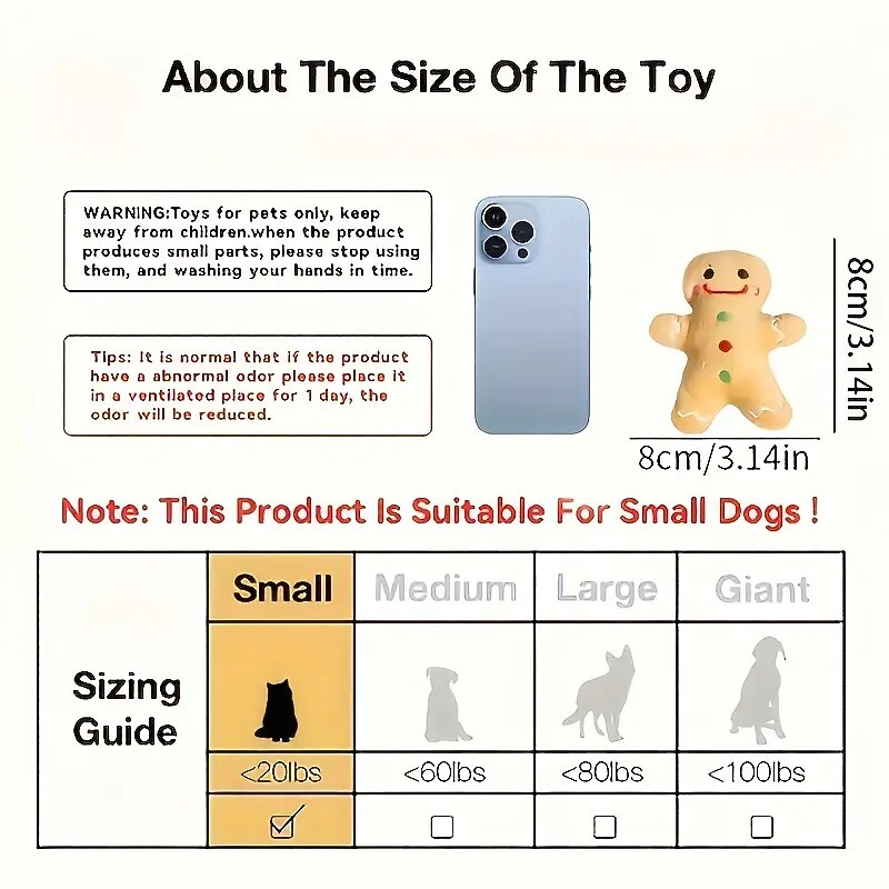 1pc Christmas Gingerbread Man Design Pet Plush Toy Chew CatToy For Cat Interactive Supply2