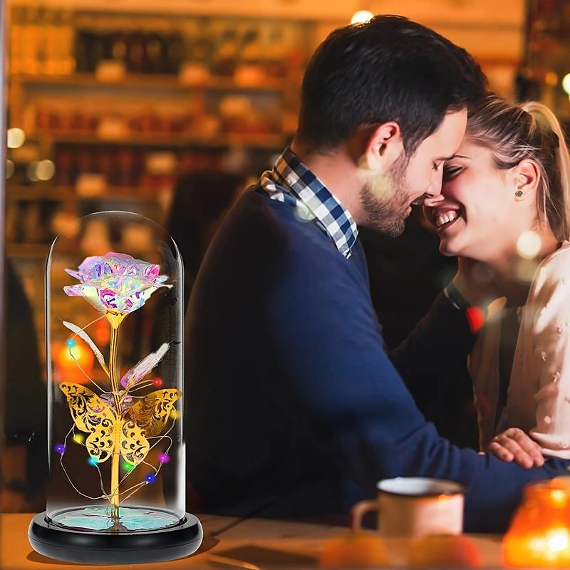 Romantic LED Rose Butterfly Lamp in Glass Dome - Perfect Home Decor and Gift for Weddings, Birthdays, Valentine's Day, and Mother's Day (Battery Not Included)4