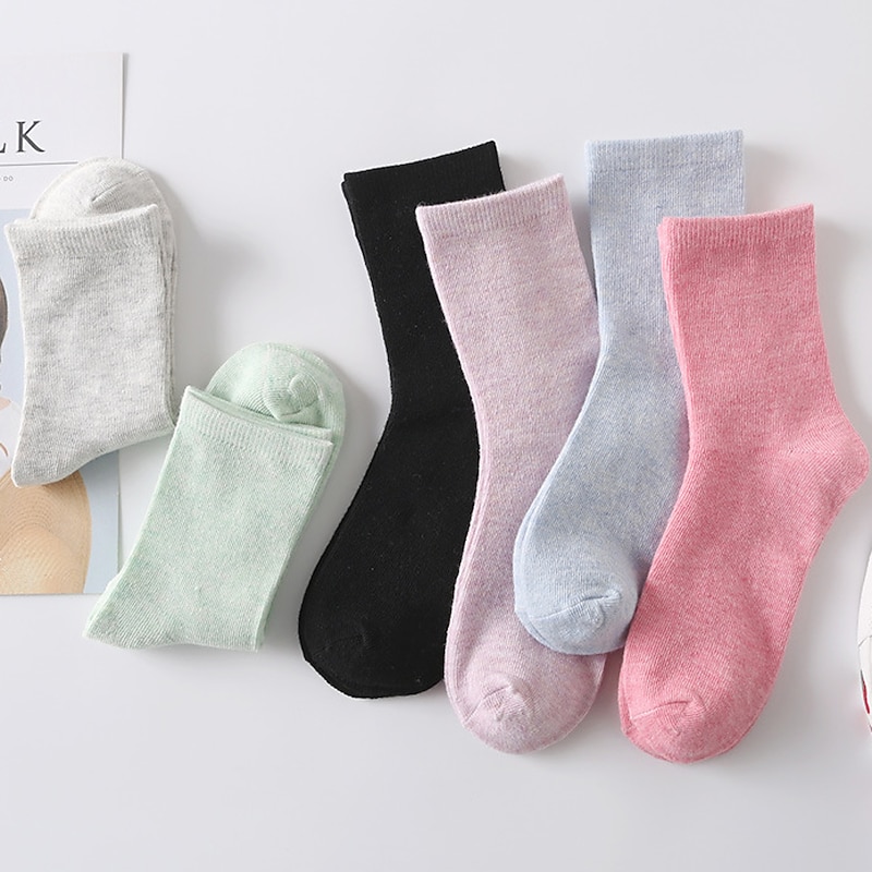 10 Pairs Women's Crew Socks Work Daily Holiday Solid Color Sporty Simple Classic Casual / Daily Socks2