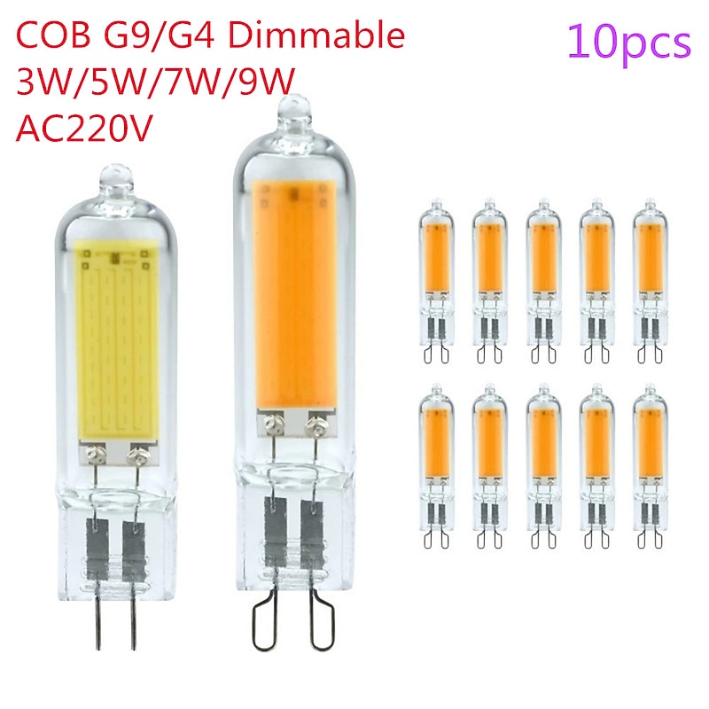 10pcs Dimmable Mini G9/G4 LED Lamp 3W 5W 7W 9W AC 220V-240V LED Corn Bulb COB 360 Beam Angle Replace Halogen Chandelier Lights