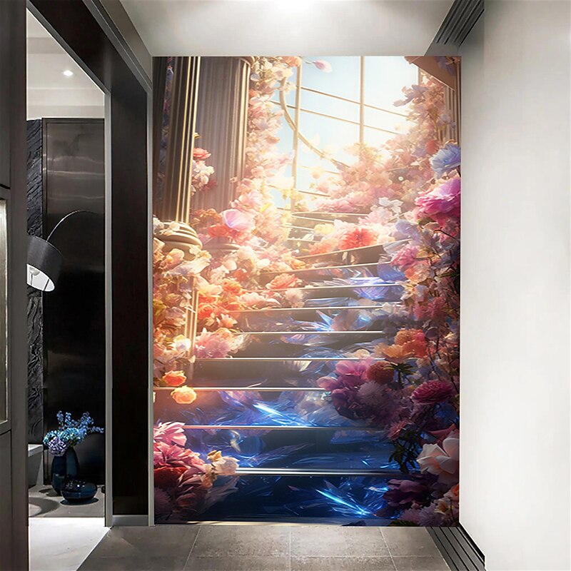 Cool Wallpapers Wall Mural Floral Stairs Abstract 3D Home Decoration Cartoon Landscape Wall Covering, Canvas PVC / Vinyl Material Adhesive required=
