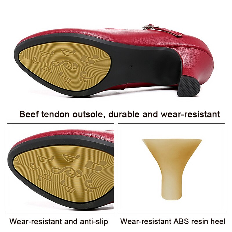 Women's Heels Pumps Slip-Ons Mary Jane Vintage Shoes Comfort Shoes Party Outdoor Daily Kitten Heel Round Toe Elegant Vintage Fashion Leather Cowhide Buckle Ankle Strap Silver Dark Red Black4