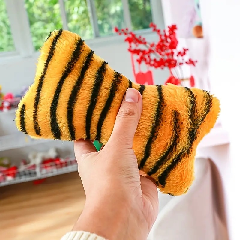 Squeaky Plush Leopard Print Bone Toy for Dogs - Multicolor Pet Toy with Fun Design4