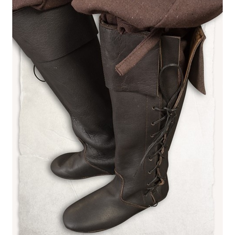 Retro Vintage Medieval Renaissance Shoes Knee High Boots Flat Jazz Boots Pirate Viking Ranger Solid Color Fancy Dress Men's Women's Pirate Halloween Carnival Masquerade Performance Adults' Shoes2