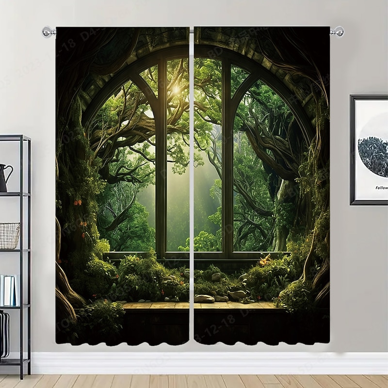 2 Panels Landscape Forest Curtain Drapes Blackout Curtain For Living Room Bedroom Kitchen Window Treatments Thermal Insulated Room Darkening4