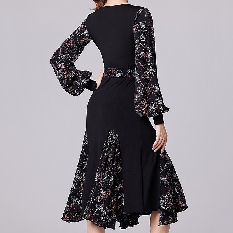 Latin Dance Ballroom Dance Dress Splicing Women's Performance Daily Wear Long Sleeve Crystal Cotton2