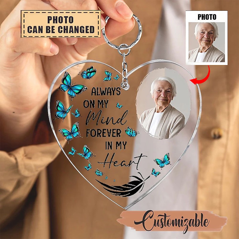 Personalized Acrylic Memorial Photo Keychain, Custom Keychain Sympathy Keepsake for Loss of Loved One,Heart Shaped Memorial Gifts Remembrance Decoration - Bereavement Condolences Gifts