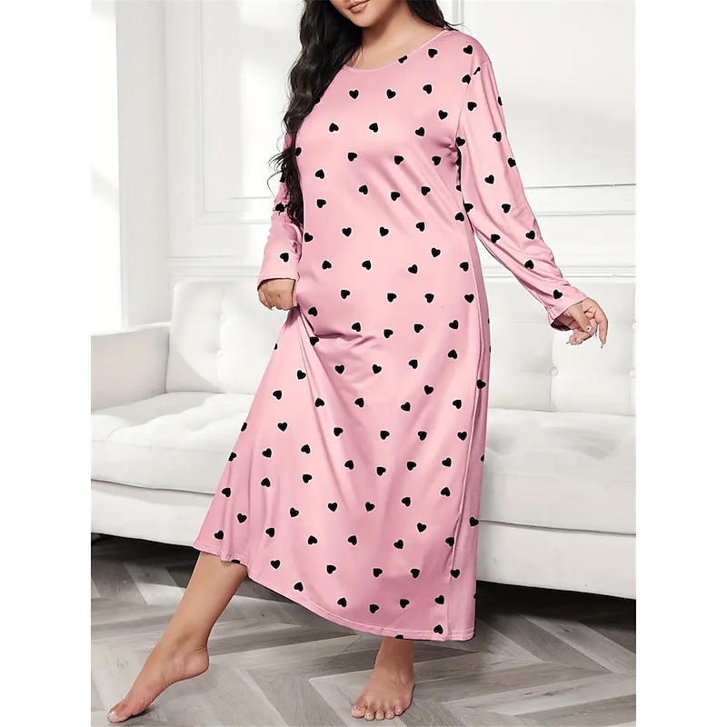 Women's Plus Size Valentine Dress Pajamas Sleepwear Heart Butterfly Fashion Casual Home Bed Comfort Breathable Crew Neck Long Sleeve Spring Home Outfits