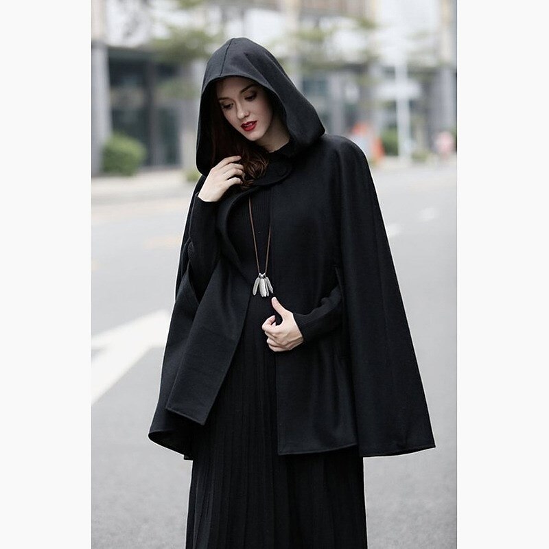 Retro Vintage Medieval Renaissance Cape Hooded Cloak Shawls Viking Bridal Ranger Solid Color Fancy Dress Men's Women's Celtic Viking Fantasy Halloween Carnival Carnival Halloween Masquerade Adults'3
