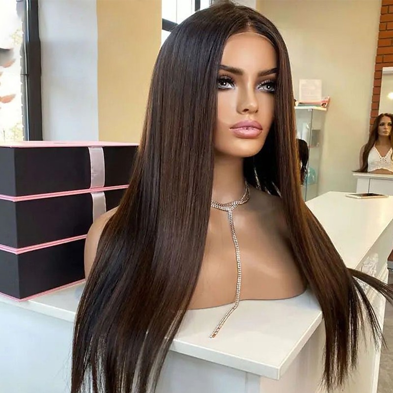 Straight Human Hair Lace Front Wig Brazilian Virgin Hair Ombre Color Lace Front Wig with Baby Hair for Women2