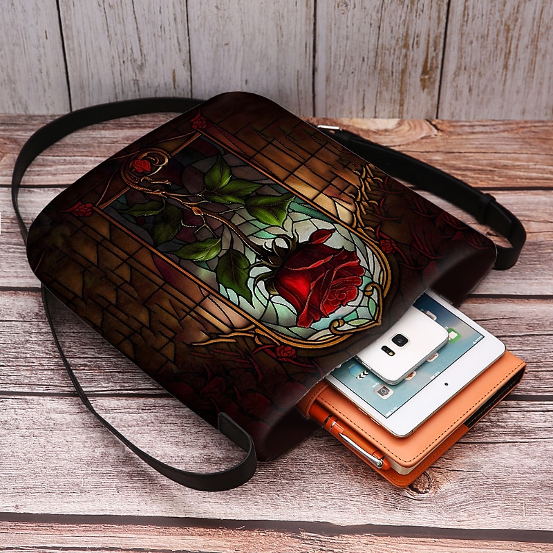 Vintage Rose Stained Glass Crossbody Bag - Gothic Floral Print Shoulder Bag for Women, Ideal for Everyday and Special Occasions4