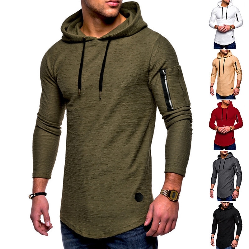 Men's T shirt Tee Long Sleeve Shirt Hooded Long Sleeve Sports & Outdoor Vacation Going out Casual Daily Soft Plain Black White Activewear Fashion Sport