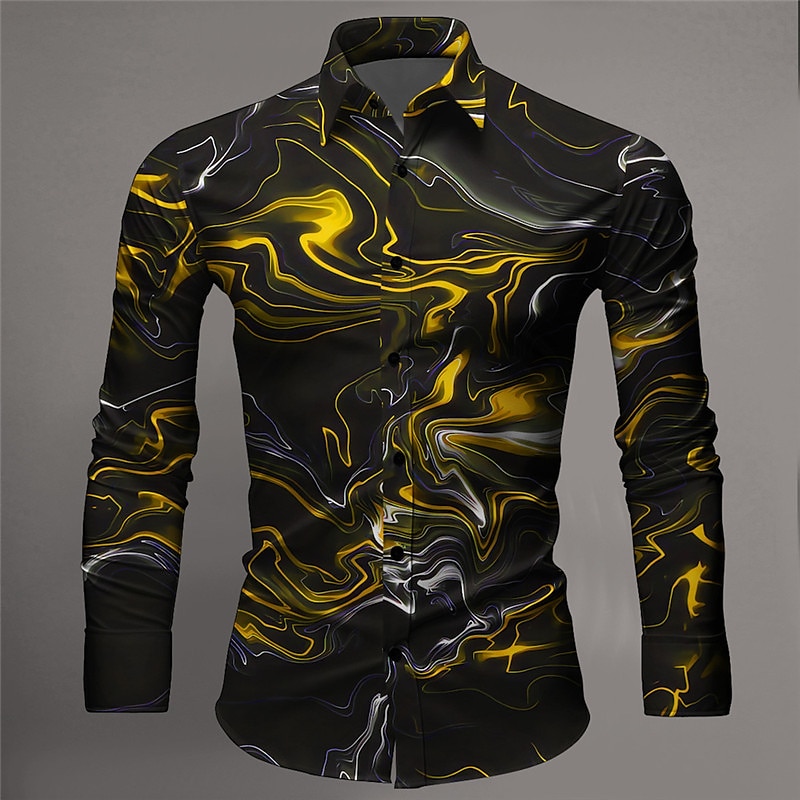 Men's Color Gradient Geometric Pattern Shirt Button Up Shirt Long Sleeve Artistic Abstract Daily Wear Going out Spring & Summer Turndown Print Button-Down Yellow Red Blue Green3