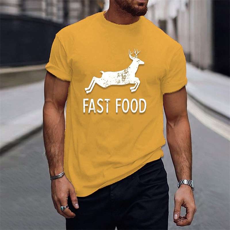 Men's Fast Food T Shirt Tee Top Cotton Short Sleeve Graphic Shirt Heather Gray Beige Light Blue Comfortable Tee Sports Outdoor Holiday Fashion Designer Clothing