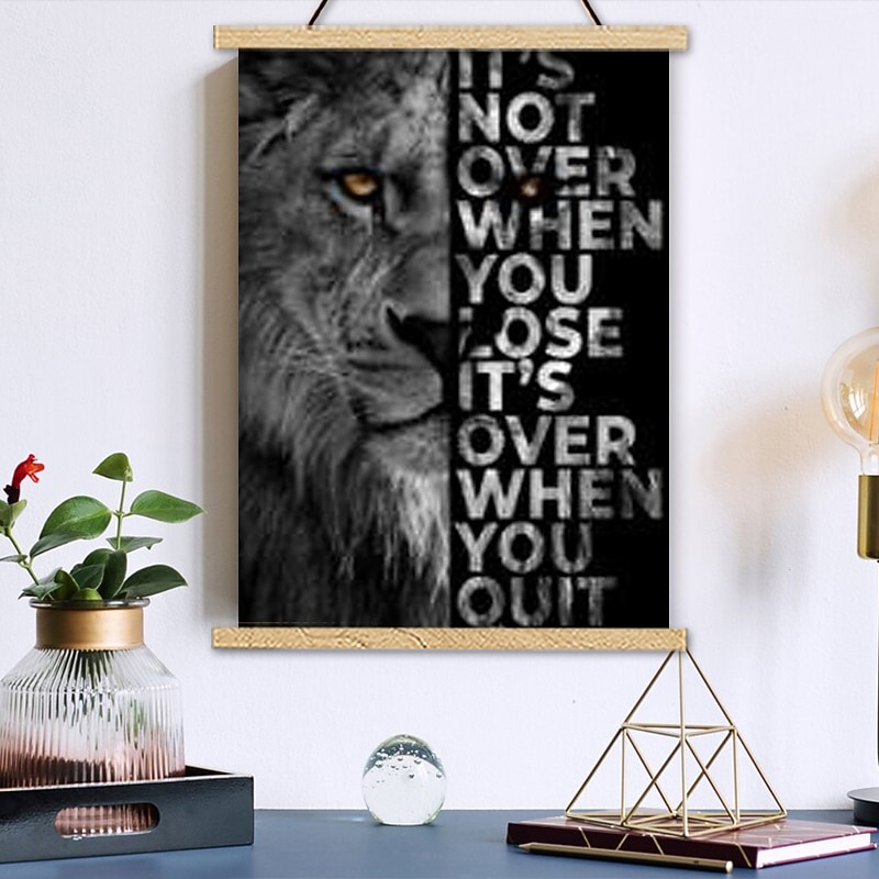 Animal Lion Letters Inspirational Quotes Couple Picture Posters With Hanger Wall Art Canvas Prints Painting Home Decoration Dcor Rolled Canvas No Frame