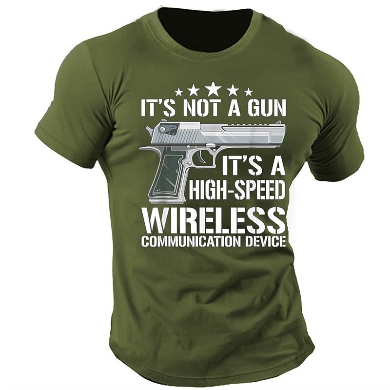 Men's T-Shirt, Graphic Short Sleeve Funny 'It's Not A Gun High-Speed Wireless Communication Device' Pun Tee