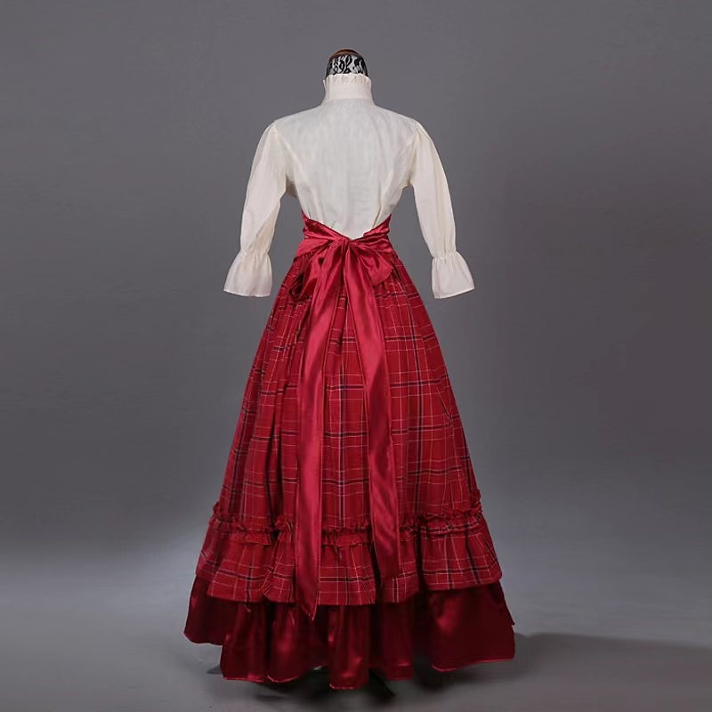 Victorian Renaissance Costume Women's Outfits Red+Golden Vintage Cosplay 50% Cotton / 50% Polyester 3/4 Length Sleeve Puff / Balloon Sleeve3