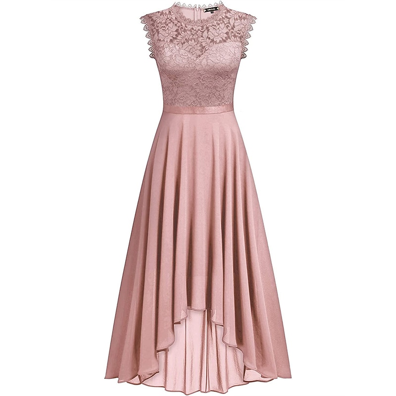 Women's Black Dress Lace Dress Party Dress Chiffon Lace Ruched Crew Neck Sleeveless Midi Dress Winter Dress Wedding Guest Black Pink Summer Spring4